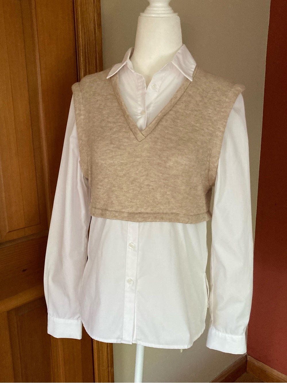 DREW XS Layered Sweater Vest White Button Down Shirt Made in USA
